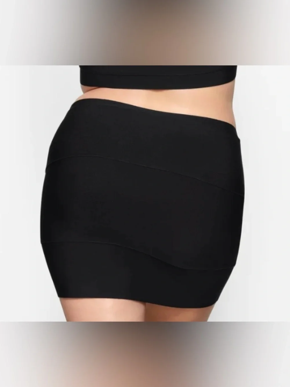 Skims NWT Knit Swim Black Onyx V-Waist Stretch Mini Skirt Size L